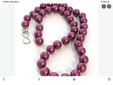 Vintage Mexican MEXICO 925 Sterling Silver Burgundy Glass Bead Necklace