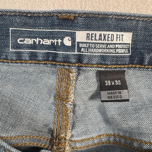 Pantalones de mezclilla Carhartt para hombre 38 azul calce relajado rectos lavado medio elásticos - Imagen 3 de 13