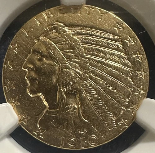 1910 $5 Gold Indian Head Half Eagle – NGC AU55 – Certified U.S. Gold Coin