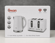Swan Kettle & Toaster 4-Slice Twin Pack - White Silver