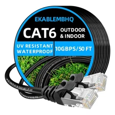 Cat 6 Ethernet Cable 50 FT Ethernet Cord, Cat 6 Cable 10Gbps 250Mhz, Outdoor & I