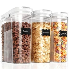 Cereal Containers Storage, 3 PCS PET Airtight Food Storage Containers With Lids