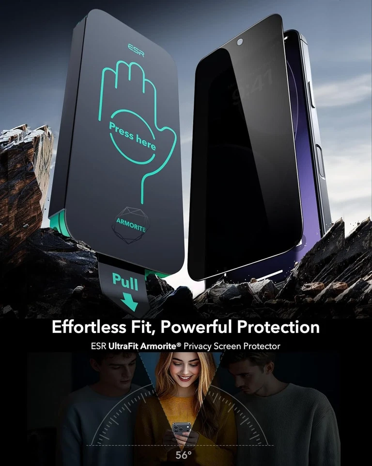 ESR 3 Pack 9H+ Glass for iPhone 17 Pro Max Privacy 17 Max, Black  - Image 2 of 4