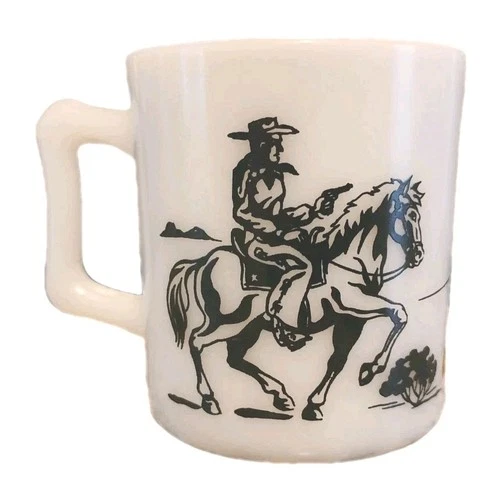 Vintage 1950's Hopalong Cassidy Child's White Milk Glass Mug Cup Hazel Atlas 3"
