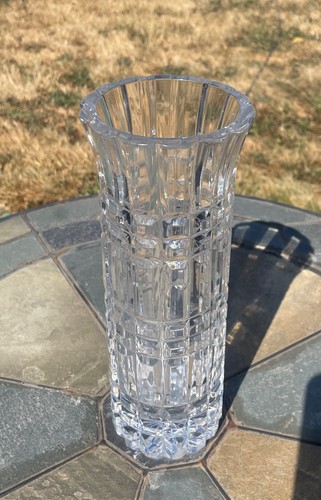 Vintage lead Crystal Vace 10 in tall Geometric Square Rectangle Cut Bohemia styl - Picture 3 of 4