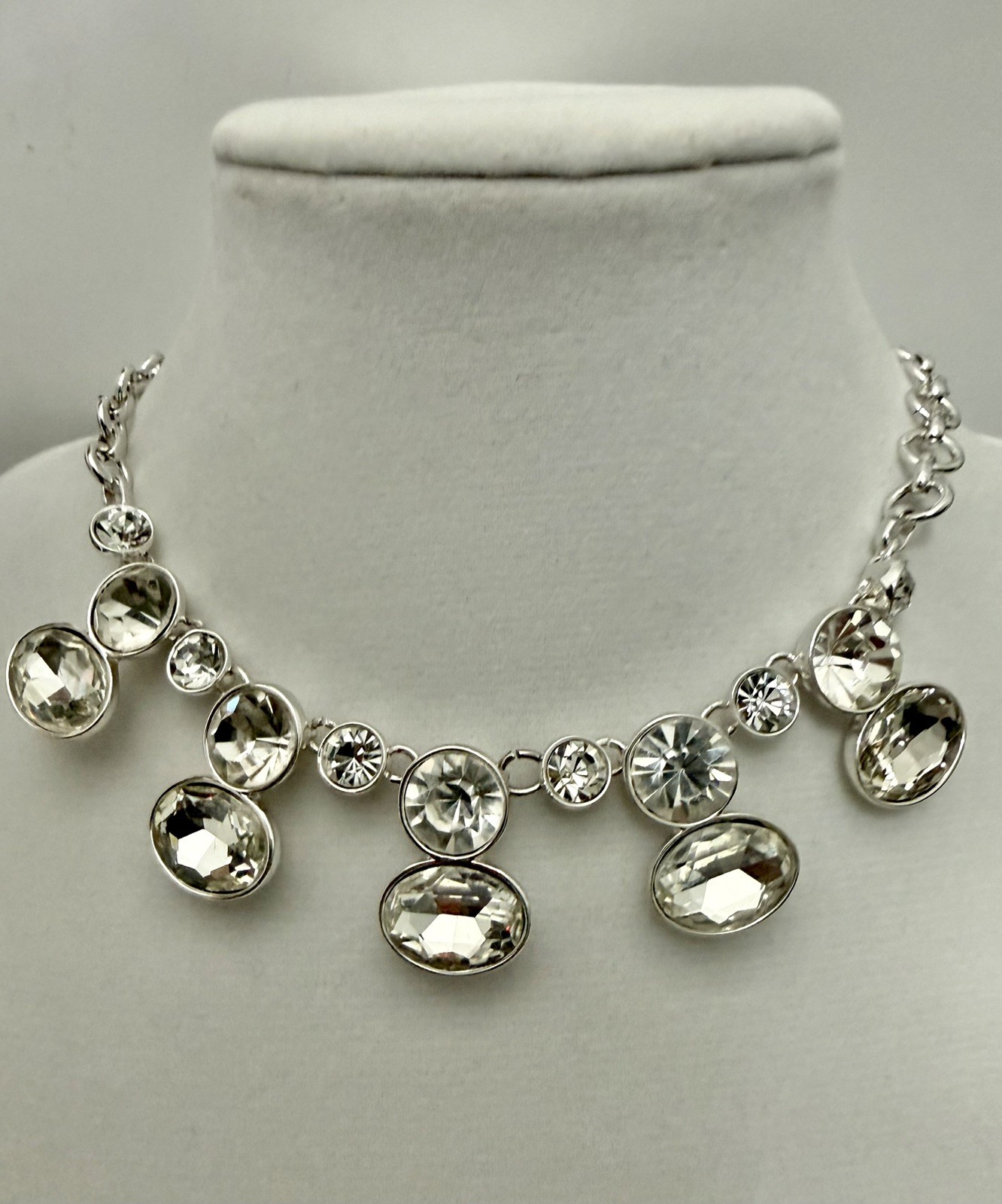 Nine West Silver Rhinestone Statement Necklace Br… - image 1