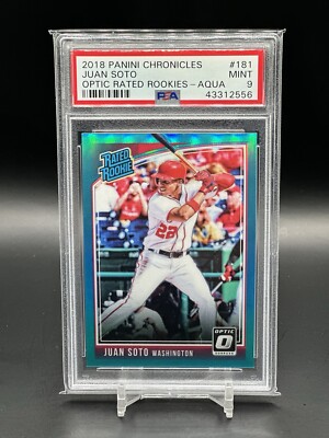 2018 CHRONICLES OPTIC RATED ROOKIE JUAN SOTO #181 PSA 9 AQUA /299