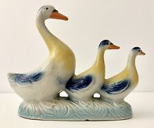 Ducks in a Row Figurine Family Porcelain Ceramic Birds Geese Blue Yellow Vintage