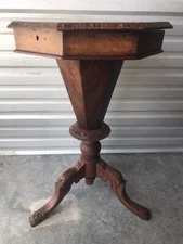 1800s Standing Victorian Burled American Walnut Ladies Sewing Cabinet Box Table