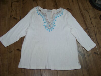W's White Stag Pullover Stretch Top with Embroidery Trim- 18W/20W - New w/Tags