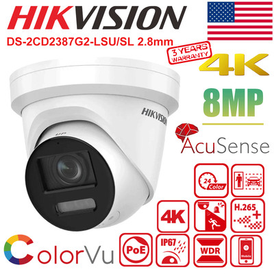 4K 8MP Hikvision ColorVu AcuSense DS-2CD2387G2-LSU/SL IP Camera 2 Way Audio POE