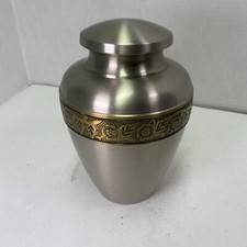 Pewter Finish Adult Large Metal Cremation Urn - Solid Brass- Screw top lid