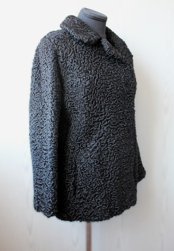 Black natural Persian lamb fur jacket, karakul coat, vintage, size L, for women - Picture 14 of 21
