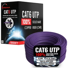 1000FT Purple CAT6 ETL CMR Ethernet Cable 23AWG UTP 550Mhz Solid Copper Wire