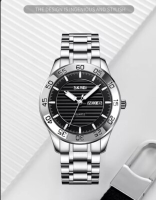 Mens Quartz Stainless Steel Wrist Watch Casual Date Water Proof 3ATM Silver 