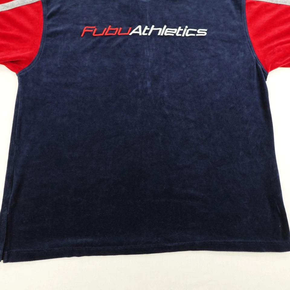 Camisa de Colección FUBU Para Hombres XL Azul Rojo Terciopelo Traje de Pista Top Suéter Sudadera Y2K Foto 4 de 4