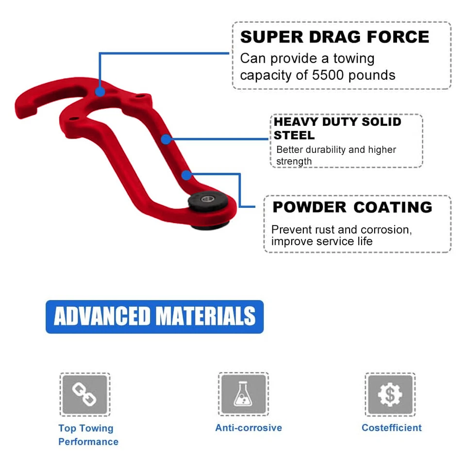 Ram Front Tow Hooks for 2009-2019 Dodge Ram 1500 82210967 68196982AA RED - Image 3 of 4