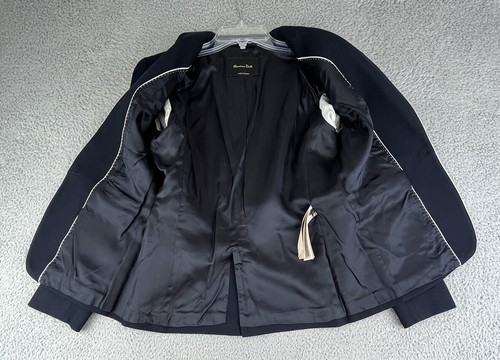 Massimo Dutti Blazer Jacket Womens Size 8 Blue Navy White Piping Career Work - Picture 3 of 16