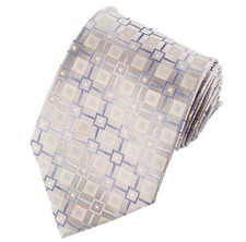 Joseph Feiss Men's Tie Tan with Blue Geometric 100 Silk Necktie 58"L 4"W