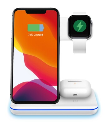Techno S Fast 3 in 1 Wireless Dock Charging Station for Apple,Samsung + Adapter