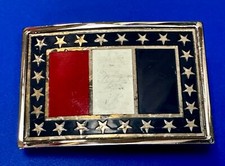 Texas State Flag Colors Stars And Stripes On Silver Tone Vintage Belt Buckle