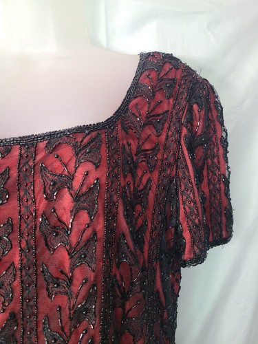 Vintage Lawrence Kazar Tüll Perlen schwarz und rot Abend Top Größe 2XL - Bild 3 von 15