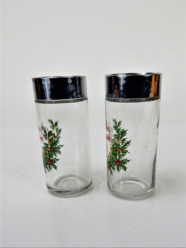 Pair of Glass Seasoning Holiday Shakers "Merry Christmas" 4.75" - Picture 2 of 6