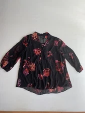 Attention Women’s Blouse Floral LS Black   Floral V Neck Chiffon Sz XL