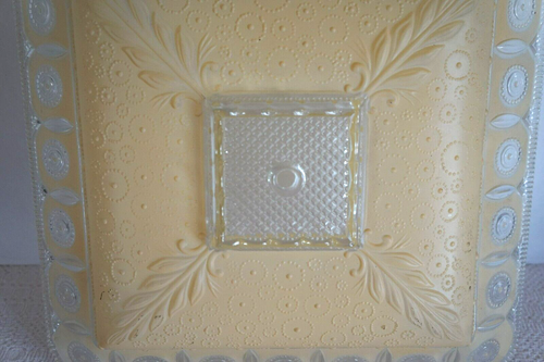 Vintage Beige Frosted Glass Ceiling Shade Square Art Deco 14" x 14" - Picture 10 of 10