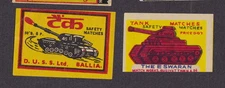 Antique India Match Tag BN18466 Tank 