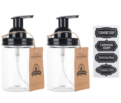 Mason Jar Foaming Soap Dispenser - with Plastic Pint Jar - Two Pack