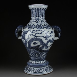 Antique Chinese Blue and White Porcelain Vase with Dragon