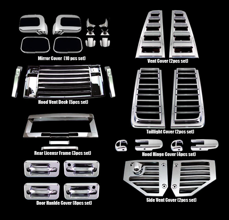 06-09 HUMMER H2 CROMO CUBIERTA MOLDURA 36 PIEZAS COMBO MANIJA PUERTA ESPEJO CAPÓ CUBIERTA VENTILACIÓN Foto 2 de 2