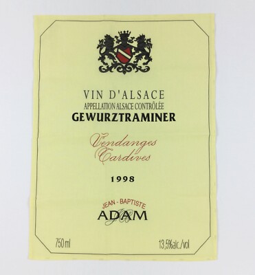 Vin D'Alsace Gewurztraminer 1998 French Wine Label Tea Towel 18x24 France