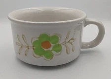 Vintage Unmarked Soup Mug with a Green Floral Pattern