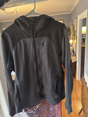 Rare Women s Hooded Grey And Black Fleece Helly Hansen Zip Up   Size XL