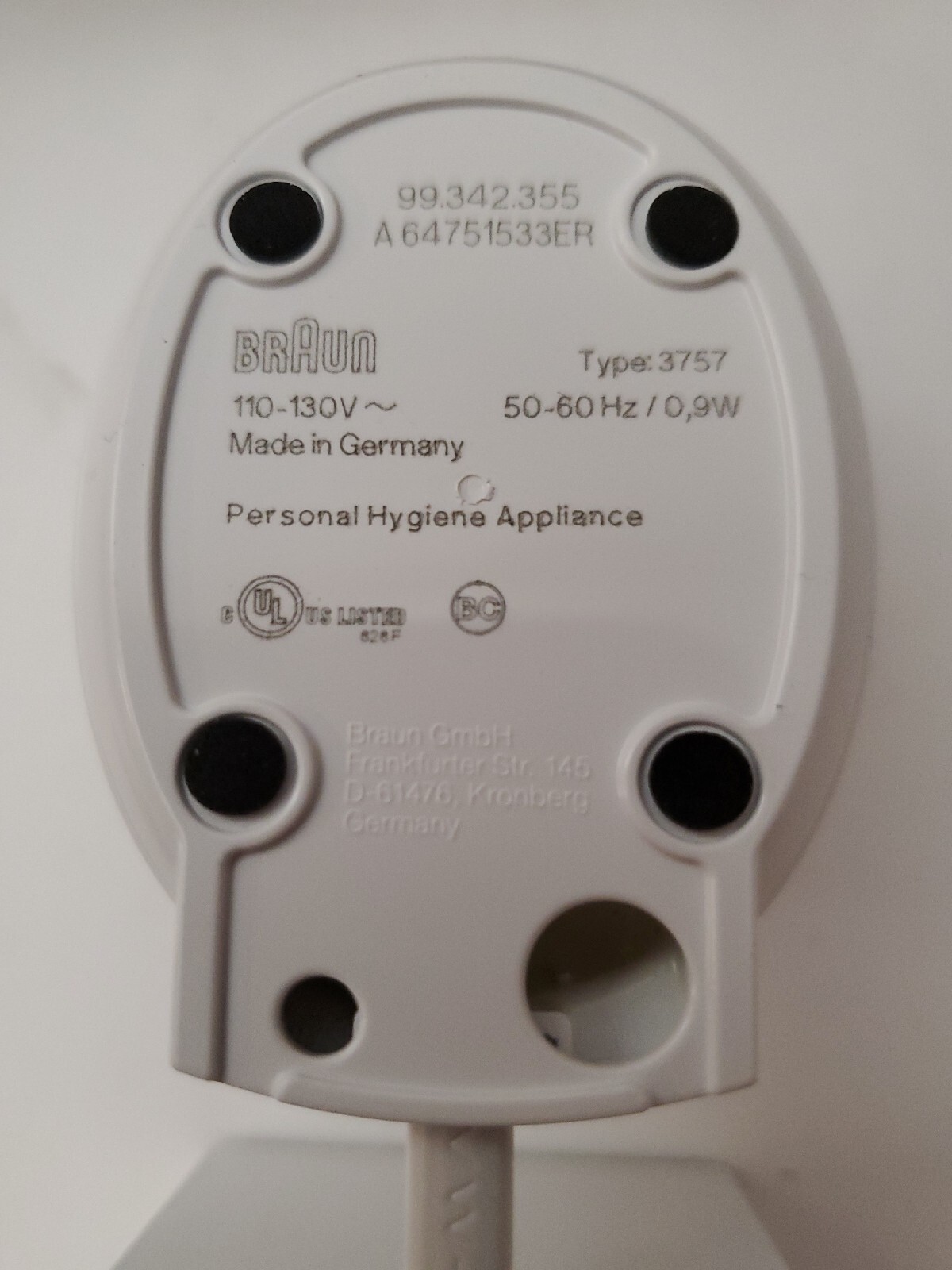 Braun Oral B Charger Type 3757 Power Cord (T) eBay