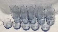 Vintage Libbey Light Blue Swirl Drinking Glass Tumblers Juice Dining Set Of 15