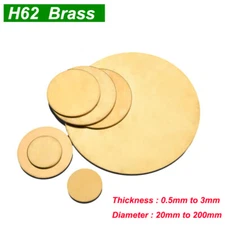 H62 Brass Round Disc Plate Copper Metal Sheet Thick 0.5mm 0.8mm 1mm to 3mm
