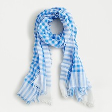 J.Crew Organic Cotton Scarf in Gingham  White Blue  49.50