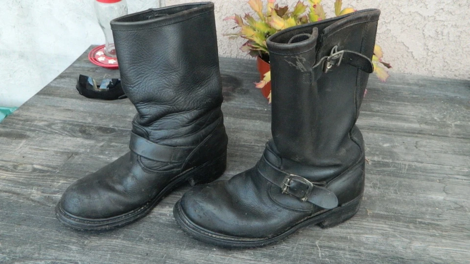 Vintage 80s SEARS KU Engineer Boots Black Leather Motorcycle 8.5E RARE 86506-767 - Image 2 of 4