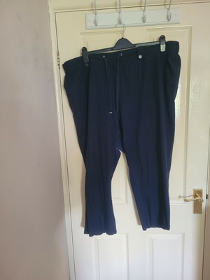 EVANS Navy Cropped 100% Cotton Trousers 