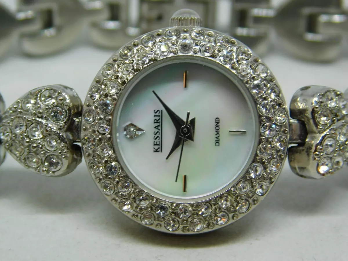 Kessaris 9211 102 Diamond Silver Tone Quartz Analog Ladies Watch Sz. 6 3 4