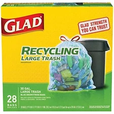 30 Gallon Clear Blue Recycling Trash Bags Drawstring 28 Pack Case of 4