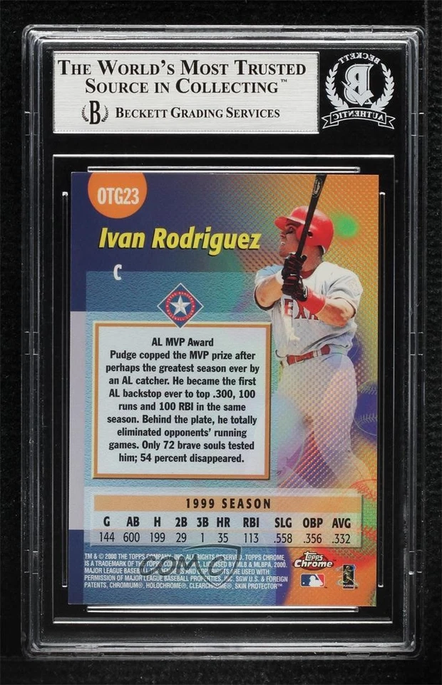 BAS 2000 Topps Chrome Own the Game Ivan Rodriguez #OTG23 BGS Authentic Auto HOF - Image 2 of 2