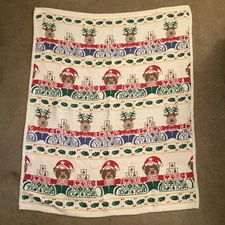 Vintage Crown Crafts Woven Blanket Reindeer Bear Christmas Blocks Tapestry 47x58