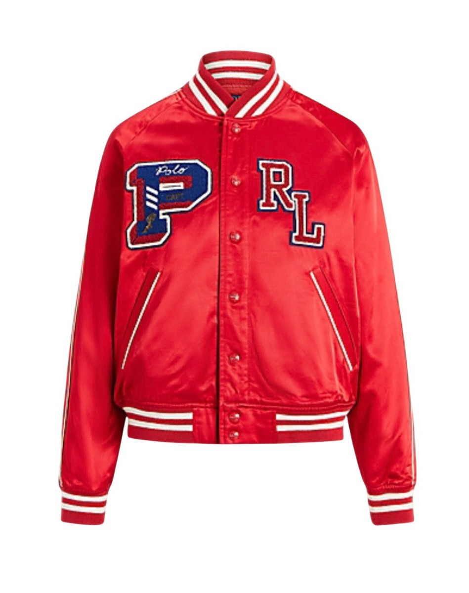 Women's Polo Ralph Lauren Red P Wing Satin Varsity Letterman