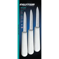 3 Pack of 3¼"Paring Knives, S104-3PCP, SANI-SAFE Series, Silver, White
