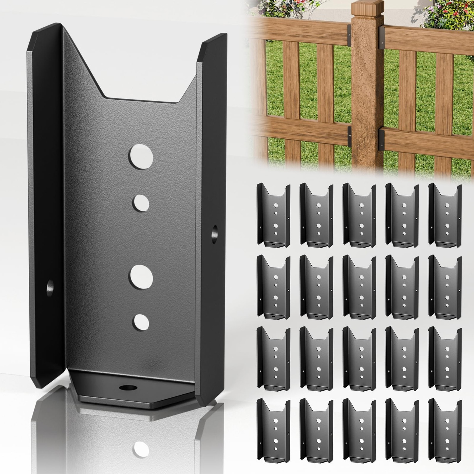 20 Pcs 2X4 Fence Brackets for Wood Black - 18 Gauge Deck Railing Brackets for 2X
