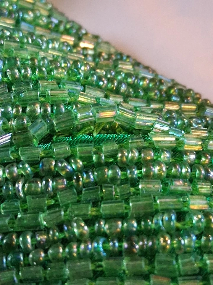 Vintage K.C. Cartera Malhan Verde Cuentas con Correa Corta y Forro Satinado VER FOTO Foto 2 de 4